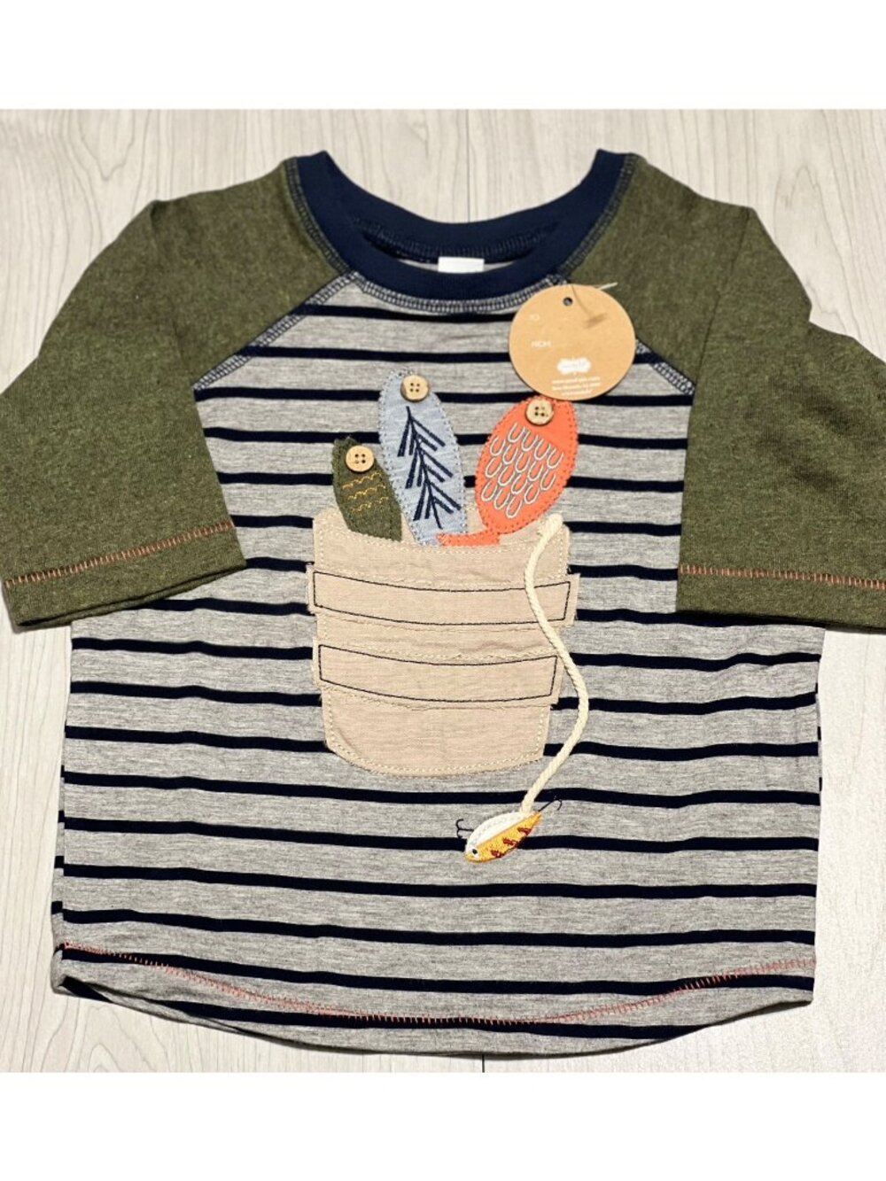 Mud Pie 12m 18m NWT Fish in a Bucket Fishing shirt embroidery applique